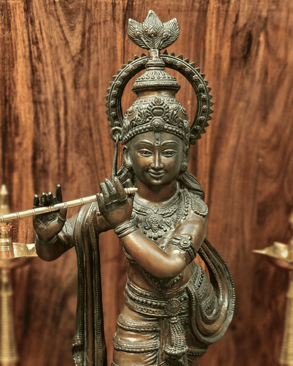 Brassaura™ Large Lord Krishna Brass Statue | Antique Bronze Finish | Height 36 Inches & Weight 22 Kgs