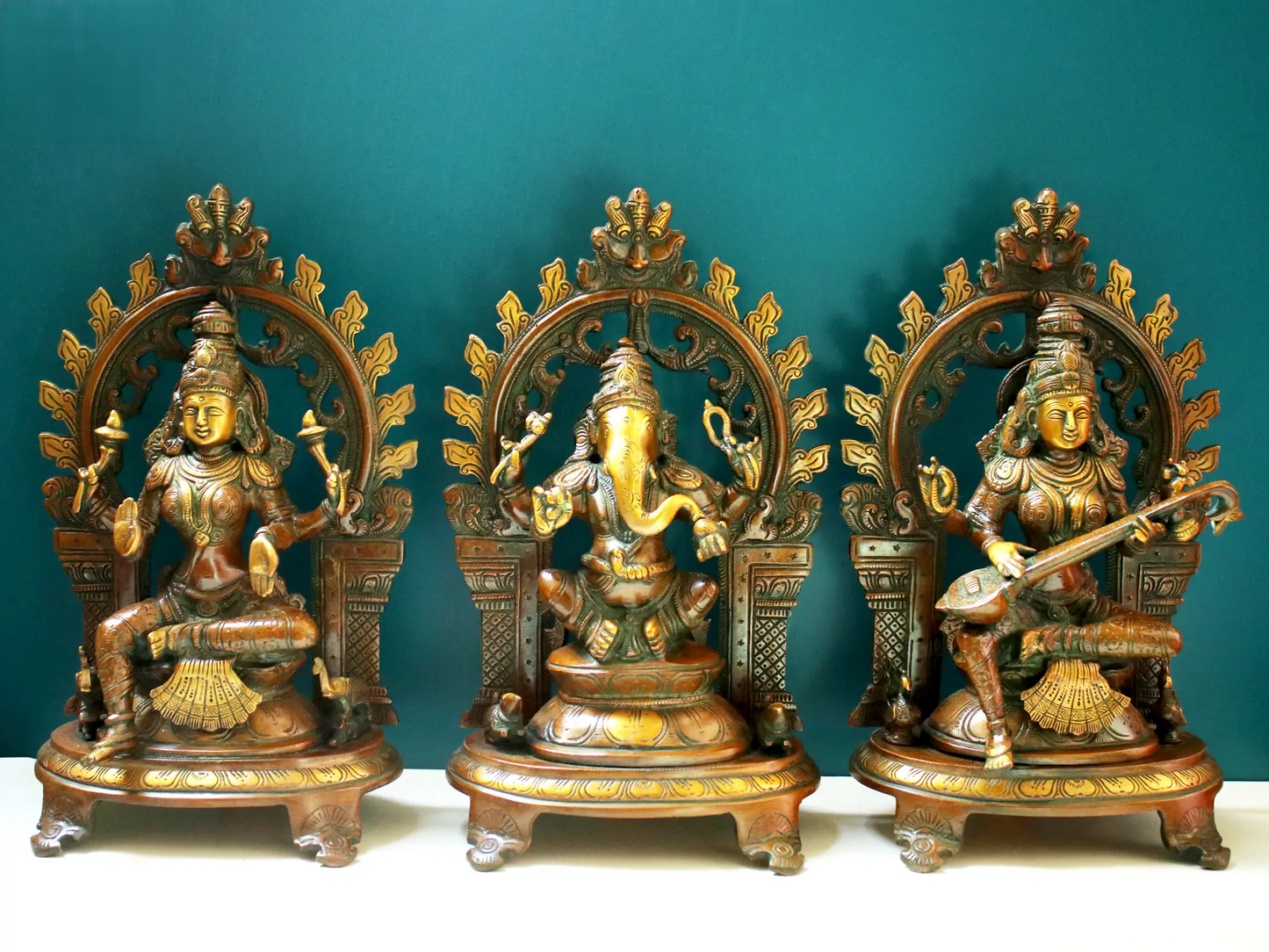 Brassaura™ Divine Trio Set in Brass | Height 11.42 Inches & Weight 10.42 kgs