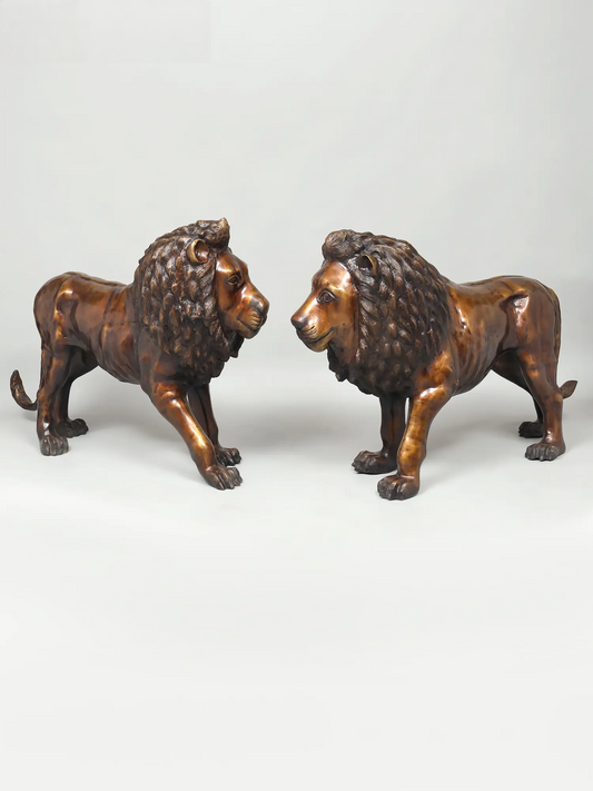 Brassaura® Majestic Pair of Brass Lions Sculpture | Pure Brass | Height 30 Inches & Weight 130 kgs