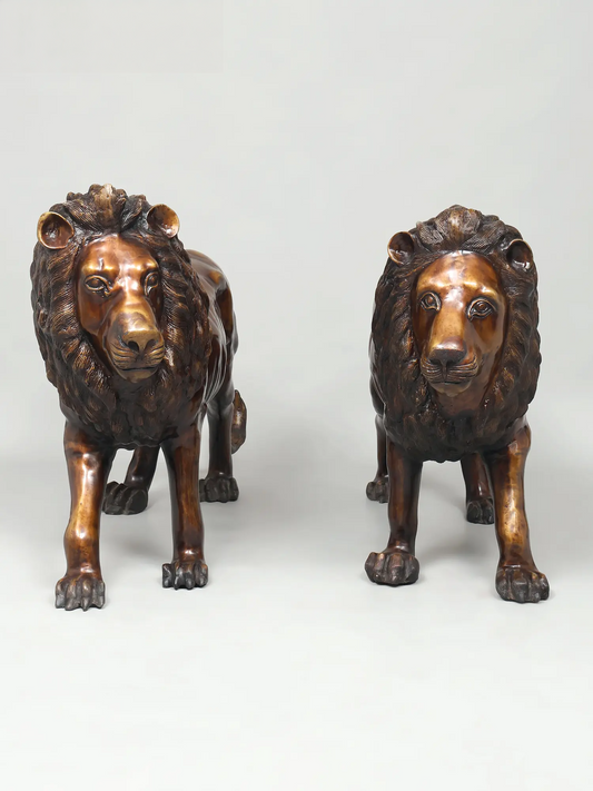 Brassaura® Majestic Pair of Brass Lions Sculpture | Pure Brass | Height 30 Inches & Weight 130 kgs