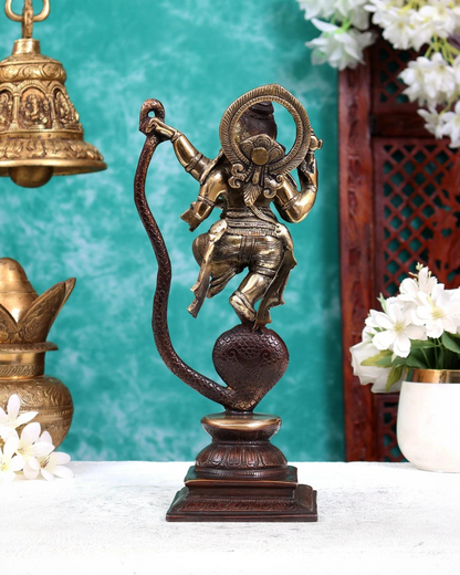 Brassaura® Dancing Lord Ganesha on Vasuki Snake Idol with Brown & Gold Finish | Handcrafted Ganpati Murti | Height 11.5 Inches | Weight 3.25 Kgs