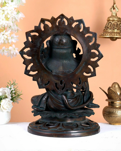 ब्रासोरा® वृंदावन वेणुगोपाल कृष्ण पीतल की प्रतिमा मोर के साथ | एंटीक नीला और सुनहरा रंग | ऊँचाई 20 इंच