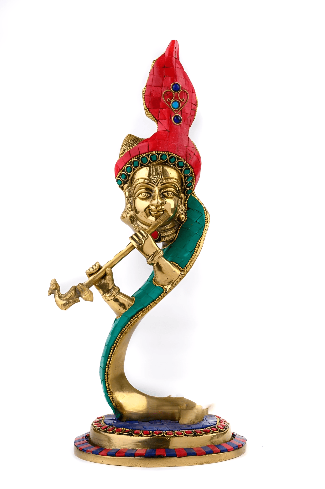 Brassaura™ Lord Krishna Brass Idol | Pure Brass with Colored Stones | Height 13.5 Inches & Weight 3 Kgs