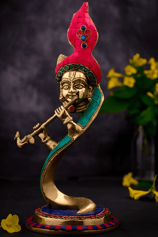 Brassaura™ Lord Krishna Brass Idol | Pure Brass with Colored Stones | Height 13.5 Inches & Weight 3 Kgs