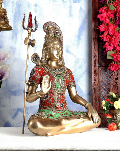 ब्रासोरा® वृंदावन वेणुगोपाल कृष्ण पीतल की प्रतिमा मोर के साथ | एंटीक नीला और सुनहरा रंग | ऊँचाई 20 इंच