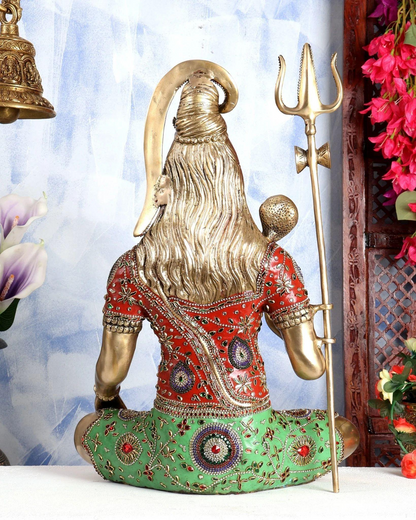 ब्रासोरा® वृंदावन वेणुगोपाल कृष्ण पीतल की प्रतिमा मोर के साथ | एंटीक नीला और सुनहरा रंग | ऊँचाई 20 इंच