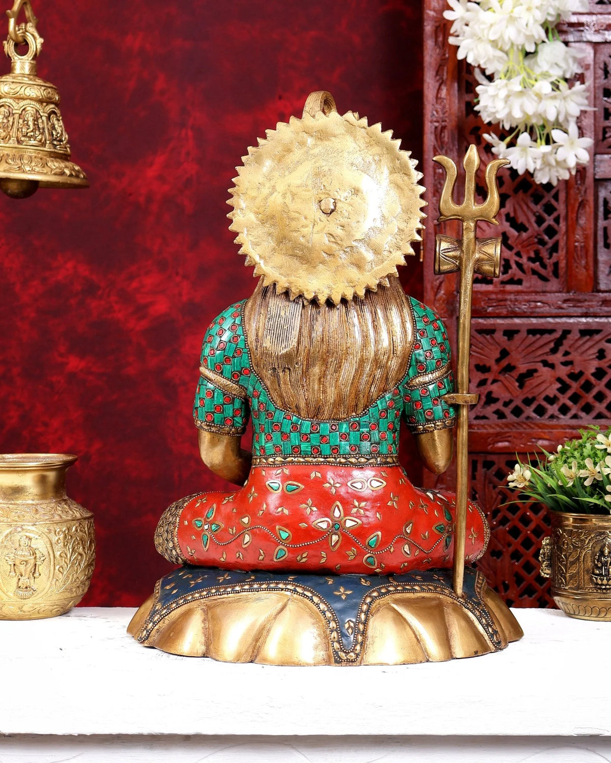 Brassaura® Lord Shiva Seated Meditation Idol with Multi-Color Meenakari Finish | Pure Superfine Brass Handcrafted Murti | Brass Statue for Home Temple, Pooja Room | Height 17 Inches | Weight 11.9 Kgs