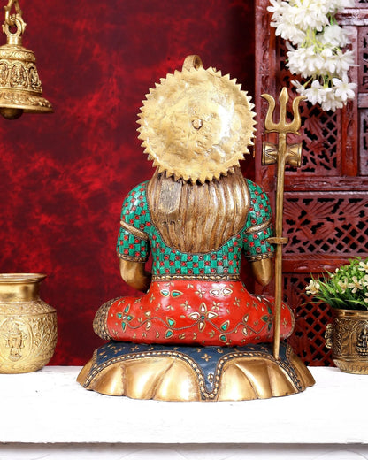 Brassaura® Lord Shiva Seated Meditation Idol with Multi-Color Meenakari Finish | Pure Superfine Brass Handcrafted Murti | Brass Statue for Home Temple, Pooja Room | Height 17 Inches | Weight 11.9 Kgs
