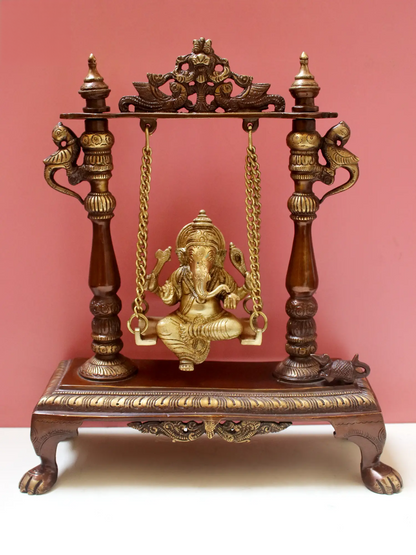 Brassaura® Brass Swing Ganesha | Brown Gold Finish | Height 13 Inches & Weight 3.30 kgs