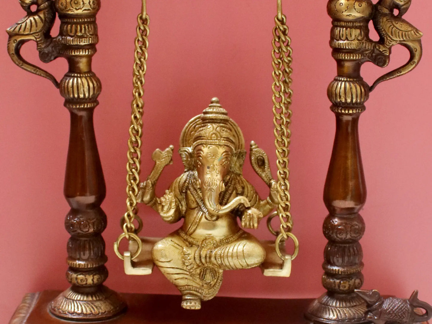 Brassaura® Brass Swing Ganesha | Brown Gold Finish | Height 13 Inches & Weight 3.30 kgs