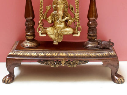 Brassaura® Brass Swing Ganesha | Brown Gold Finish | Height 13 Inches & Weight 3.30 kgs
