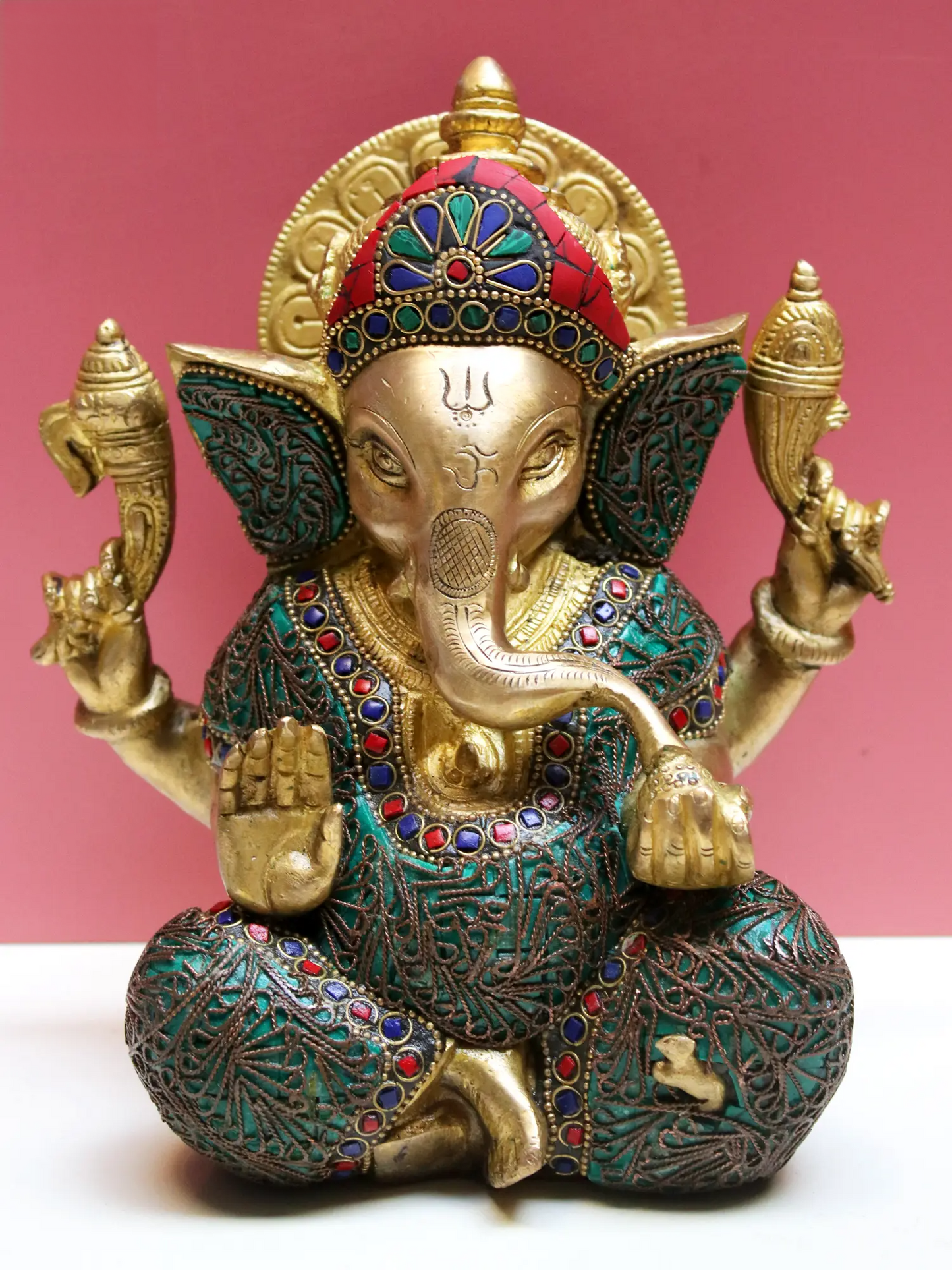 Brassaura™ Lord Ganesha with Intricate Inlay Work | Height 8.07 Inches & Weight 3.50 kgs