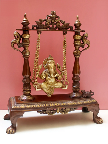 Brassaura® Brass Swing Ganesha | Brown Gold Finish | Height 13 Inches & Weight 3.30 kgs