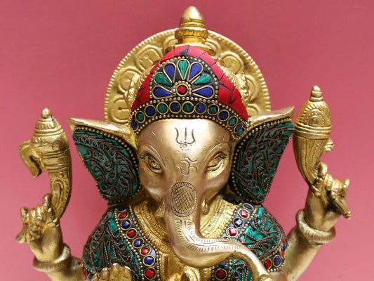 Brassaura™ Lord Ganesha with Intricate Inlay Work | Height 8.07 Inches & Weight 3.50 kgs