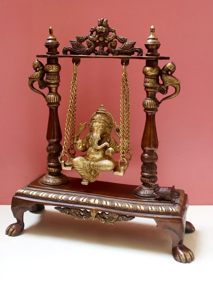 Brassaura® Brass Swing Ganesha | Brown Gold Finish | Height 13 Inches & Weight 3.30 kgs