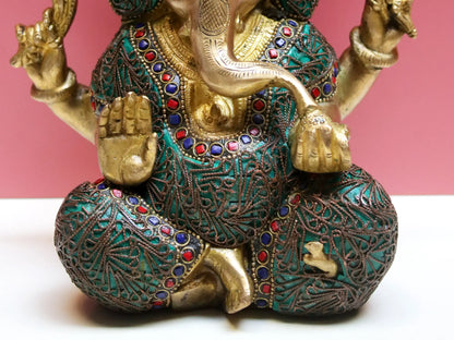 Brassaura™ Lord Ganesha with Intricate Inlay Work | Height 8.07 Inches & Weight 3.50 kgs