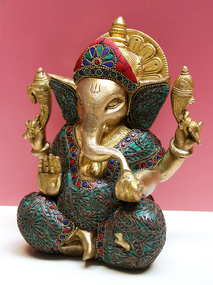 Brassaura™ Lord Ganesha with Intricate Inlay Work | Height 8.07 Inches & Weight 3.50 kgs