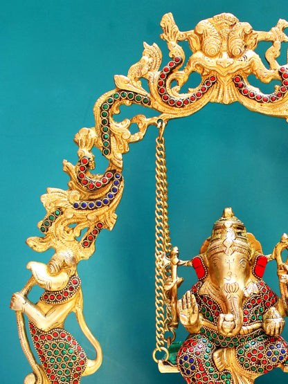 Brassaura™ Lord Ganesha Jhula Urli with Inlay Work | Height 20.08 Inches & Weight 11.98 kgs