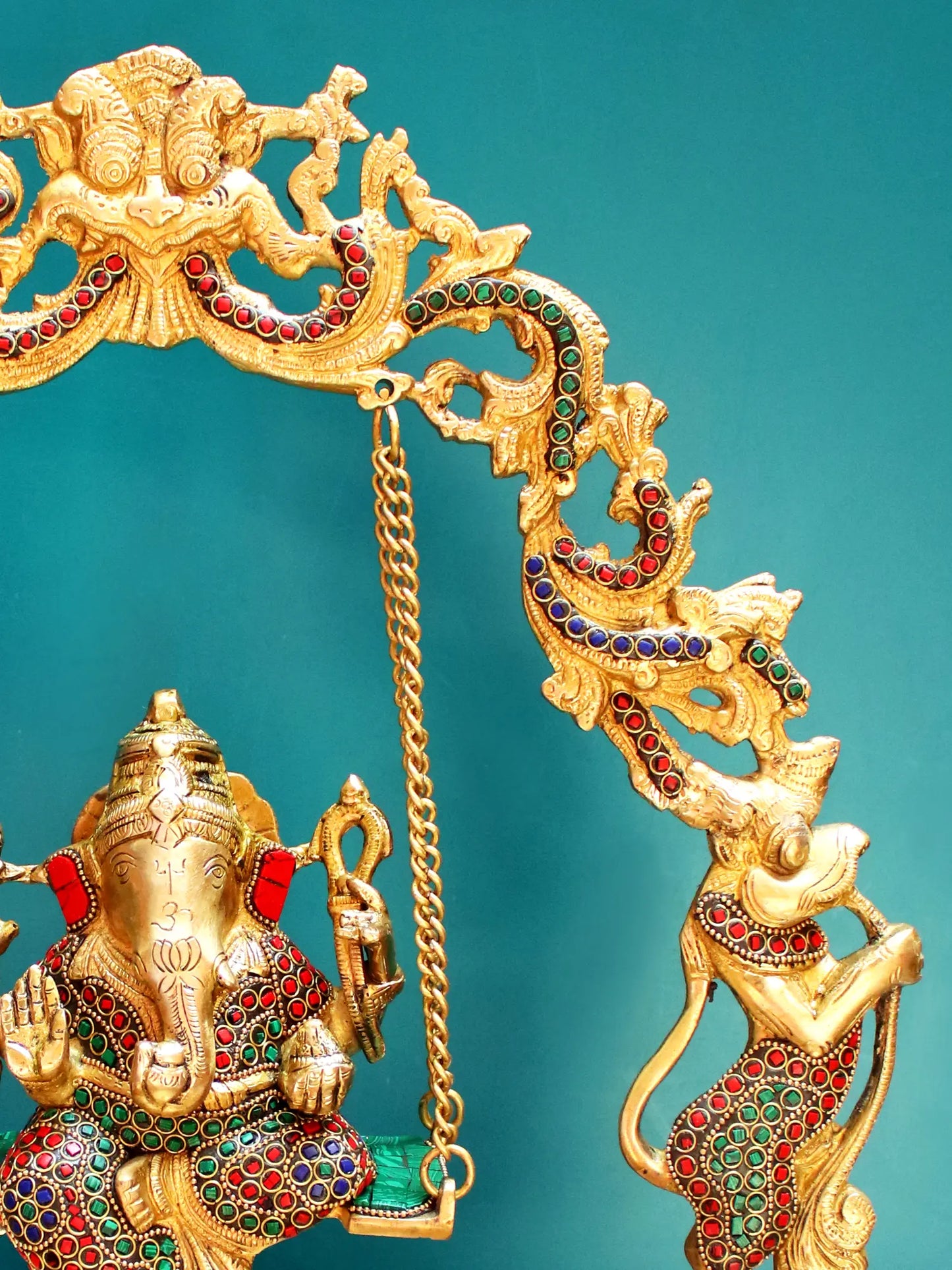 Brassaura™ Lord Ganesha Jhula Urli with Inlay Work | Height 20.08 Inches & Weight 11.98 kgs