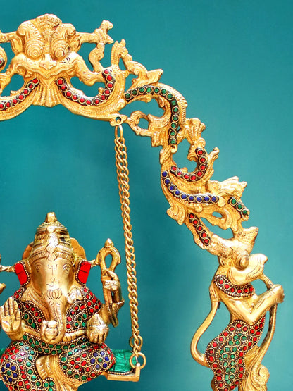 Brassaura™ Lord Ganesha Jhula Urli with Inlay Work | Height 20.08 Inches & Weight 11.98 kgs