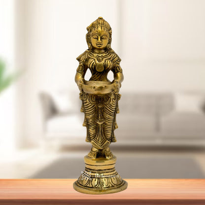 Brassaura™ Brass Deep Laxmi Idol – Height 11.2 Inches & Weight 1.7 Kgs | Home & Puja Décor