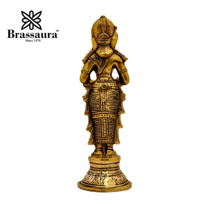 Brassaura™ Brass Deep Laxmi Idol – Height 11.2 Inches & Weight 1.7 Kgs | Home & Puja Décor