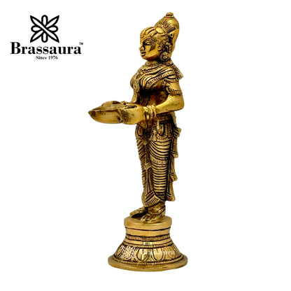 Brassaura™ Brass Deep Laxmi Idol – Height 11.2 Inches & Weight 1.7 Kgs | Home & Puja Décor