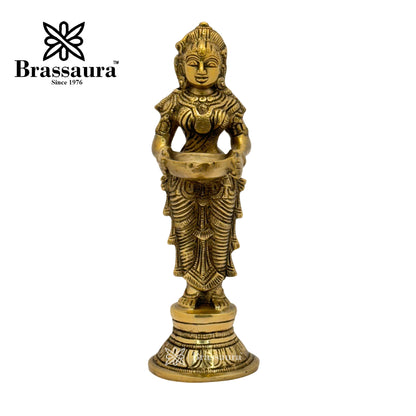 Brassaura™ Brass Deep Laxmi Idol – Height 11.2 Inches & Weight 1.7 Kgs | Home & Puja Décor