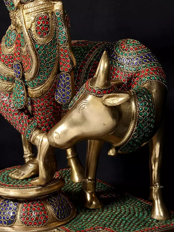 Brassaura® Brass Krishna Nandi Statue | Height 25 Inches & Weight 24.90 kg
