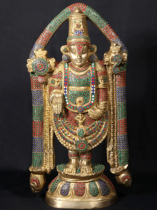 Estátua de Latão Lord Balaji Brassaura® com Belo Trabalho em Pedra | Altura 58,42 cm e Peso 17,36 kg