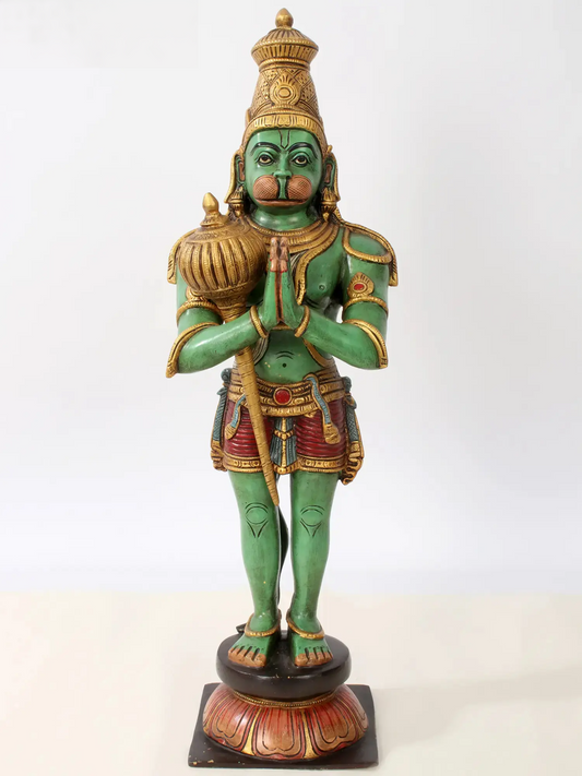 Brassaura® खड़े हनुमान नमस्कार मुद्रा में | पीतल की मूर्ति | ऊंचाई 21.1 इंच और वज़न 8.73 किलोग्राम