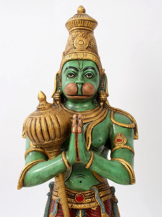 Brassaura® खड़े हनुमान नमस्कार मुद्रा में | पीतल की मूर्ति | ऊंचाई 21.1 इंच और वज़न 8.73 किलोग्राम