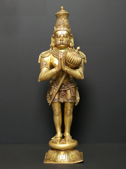 Brassaura® Standing Hanuman in Namaskar Mudra | Brass Statue | Height 21.1 Inches & Weight 8.73 kgs