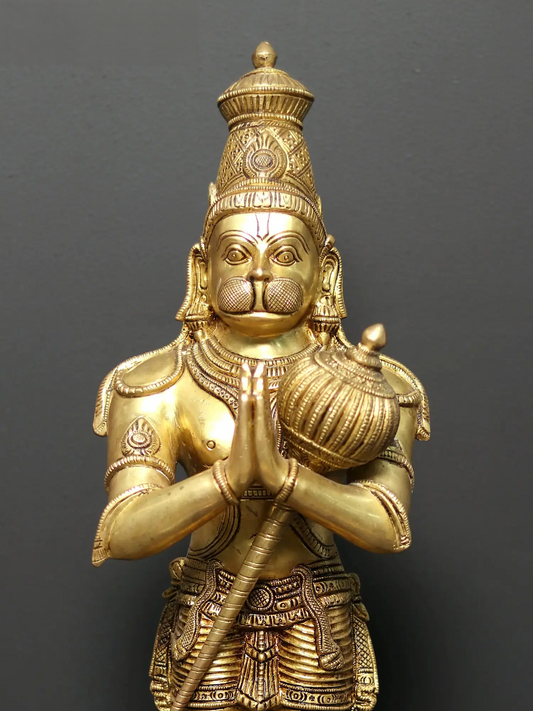 ब्रासौर® नटराज मुद्रा में खड़े हनुमान | पीतल की मूर्ति | ऊंचाई 21.1 इंच और वजन 8.73 किलोग्राम