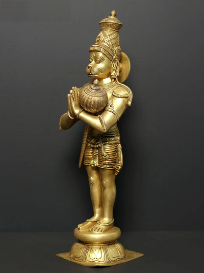 Brassaura® Standing Hanuman in Namaskar Mudra | Brass Statue | Height 21.1 Inches & Weight 8.73 kgs