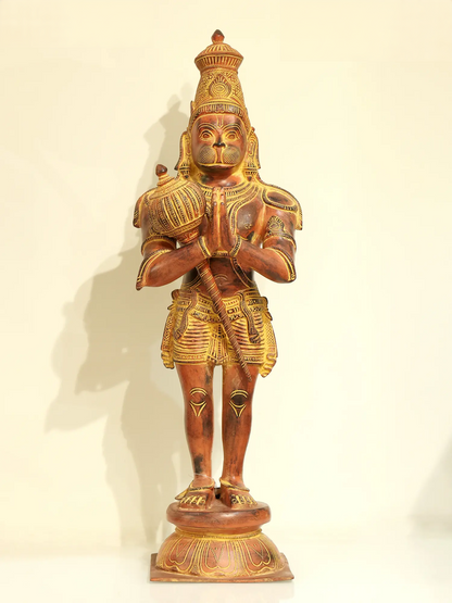 Brassaura® Standing Hanuman in Namaskar Mudra | Brass Statue | Height 21.1 Inches & Weight 8.73 kgs