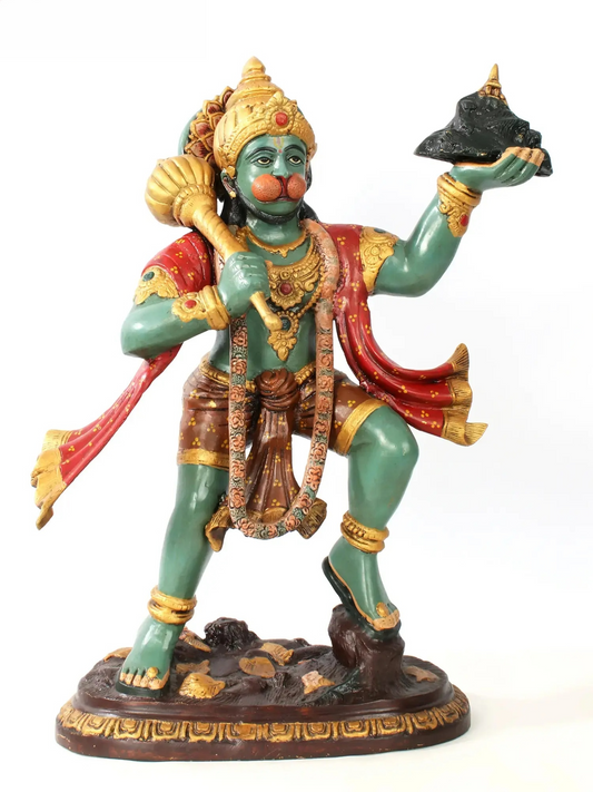 ब्रासौड़ा® वीर हनुमान संजीवनी पर्वत ले जाते हुए | पीतल की प्रतिमा | ऊंचाई 26 इंच और वज़न 26 किलोग्राम