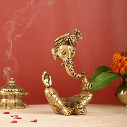 Brassaura™ Brass Ganesha Idol with Natural Brass Finish | Height 10.5 Inches | Weight 2.8 Kgs