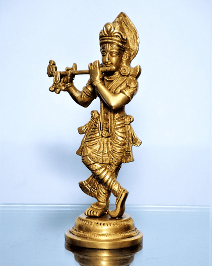 Brassaura™ Murlidhar Krishna Brass Idol | Fine Detailing & Antique Finish | Height 9 Inches & Weight 1.5 Kgs