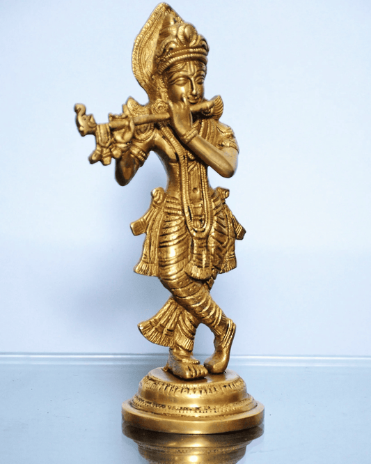 Brassaura™ Murlidhar Krishna Brass Idol | Fine Detailing & Antique Finish | Height 9 Inches & Weight 1.5 Kgs