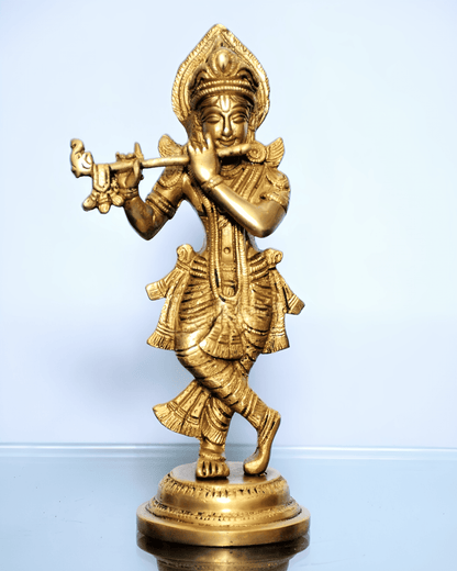 Brassaura™ Murlidhar Krishna Brass Idol | Fine Detailing & Antique Finish | Height 9 Inches & Weight 1.5 Kgs