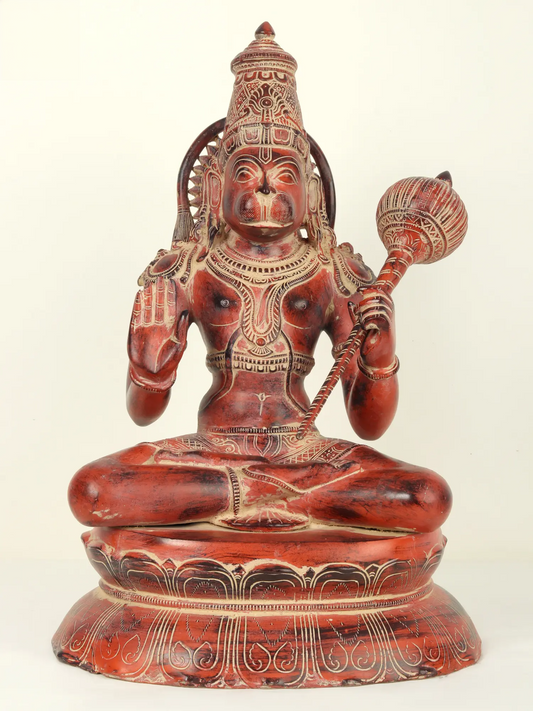 ब्रासौर® आशीर्वाद हनुमान सिंदूर फिनिश में | पीतल की मूर्ति | ऊंचाई 16 इंच और वजन 12.35 किलोग्राम