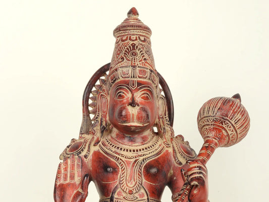 ब्रासौर® आशीर्वाद हनुमान सिंदूर फिनिश में | पीतल की मूर्ति | ऊंचाई 16 इंच और वजन 12.35 किलोग्राम