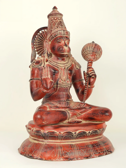 Brassaura® Blessing Hanuman in Sindoor Finish | Brass Statue | Height 16 Inches & Weight 12.35 kgs