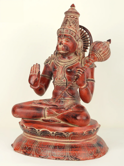 Brassaura® Blessing Hanuman in Sindoor Finish | Brass Statue | Height 16 Inches & Weight 12.35 kgs