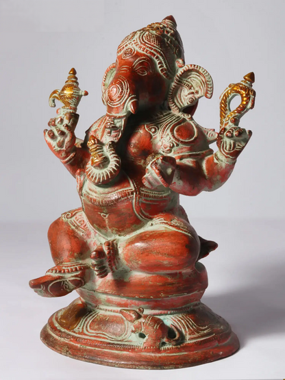 Brassaura™ Brass Ganesha Idol for Pooja Room & Home Decor | 9 Inches | 4.40 kgs