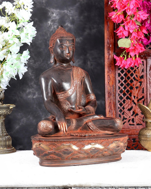ब्रासोरा® वृंदावन वेणुगोपाल कृष्ण पीतल की प्रतिमा मोर के साथ | एंटीक नीला और सुनहरा रंग | ऊँचाई 20 इंच