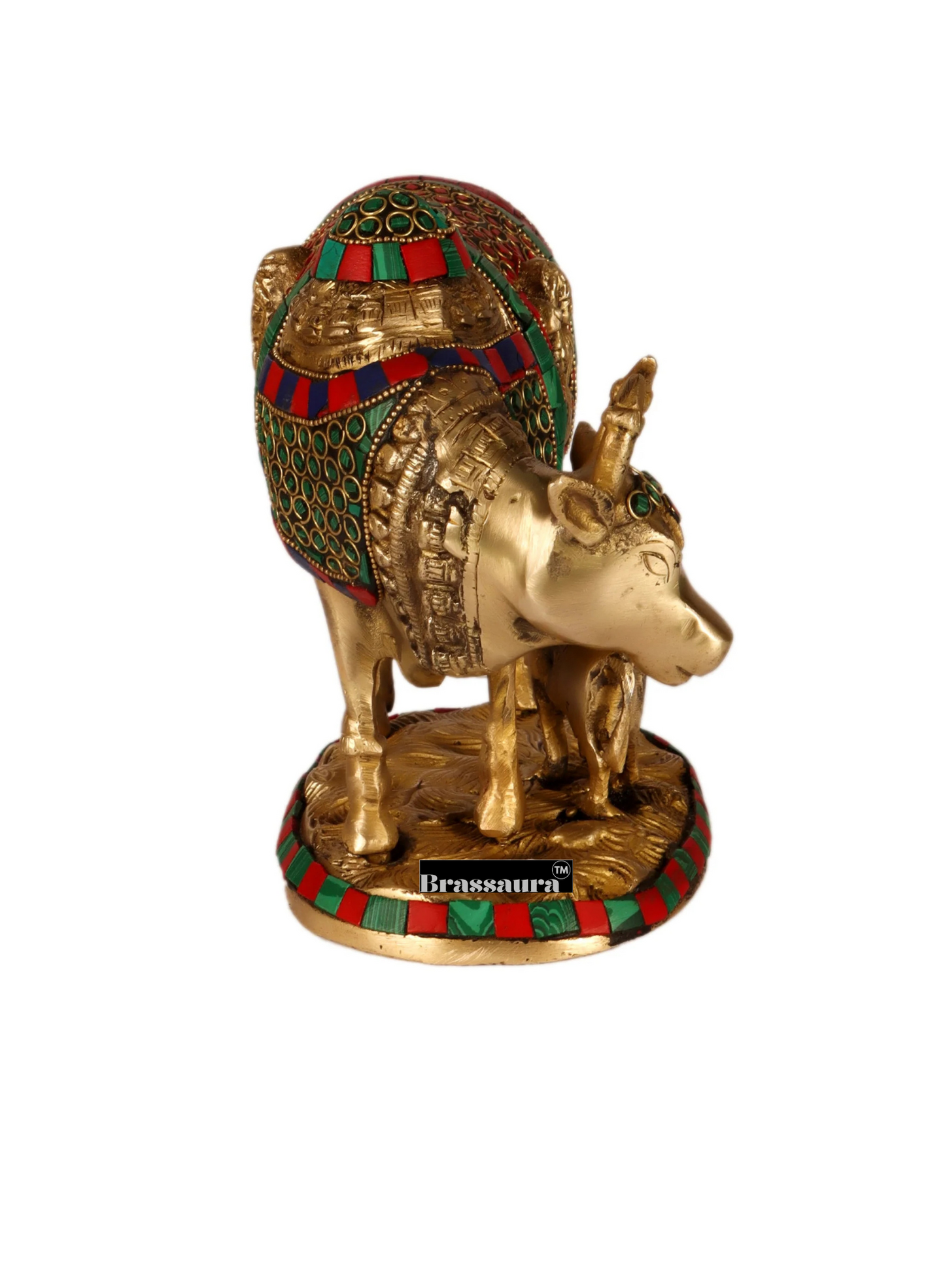 Brassaura™ Brass Cow & Calf Statue with Ganesha and Lakshmi – Height 7 Inches & Weight 3.2 Kgs | Prosperity & Auspicious Décor