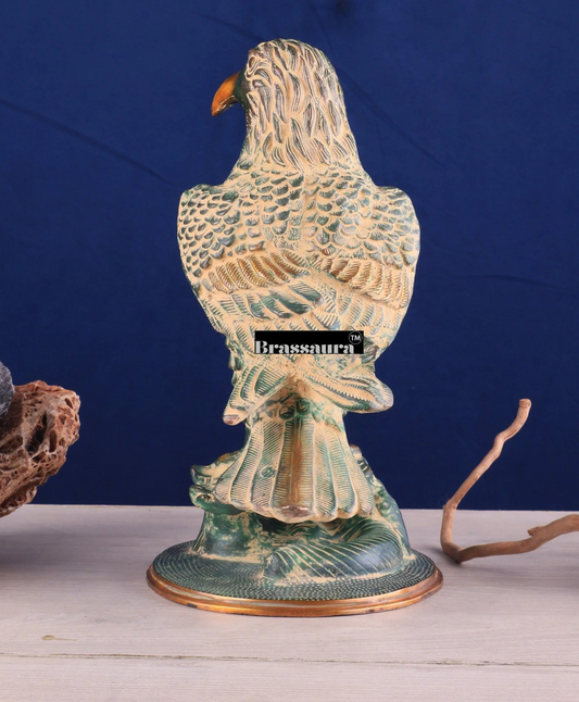 Brassaura™ Pure Brass Eagle Statue – Height 13 in, Weight 6.55 kg – Green Sand Patina Tone