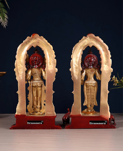 Brassaura™ Brass Idols Pair Vishnu Laxmi with Intricately Carved Prabhavalis – 9-Inch, 5kg – Handmade Hindu God Statues for Home Temple Décor